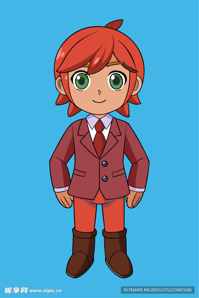 红发少年的学院风装扮