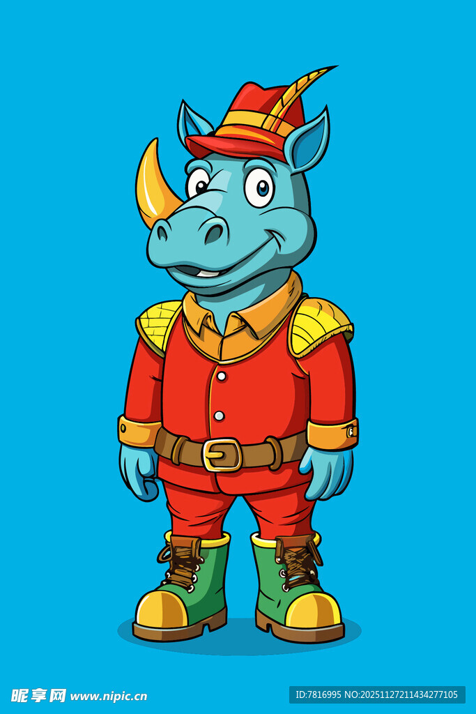 穿着制服的犀牛卡通形象