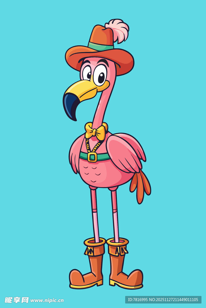 戴帽穿靴的可爱火烈鸟