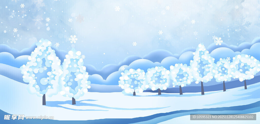 冬日雪景中的银白树林