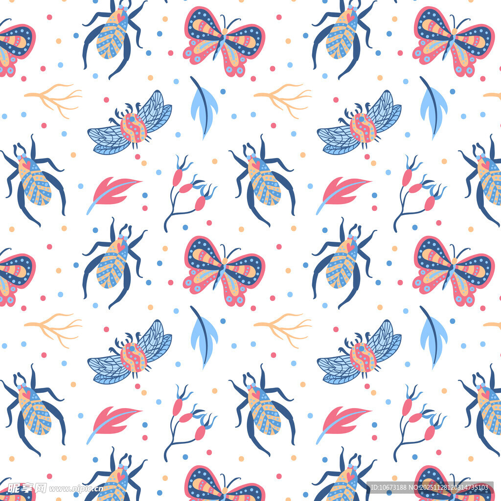 多彩飞虫蝴蝶图案背景