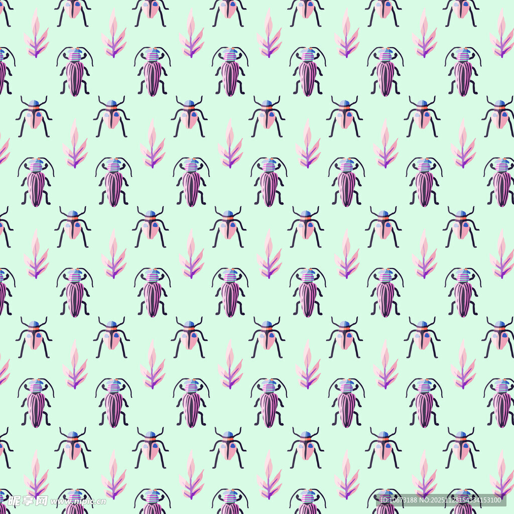 淡绿色底紫色花卉图案