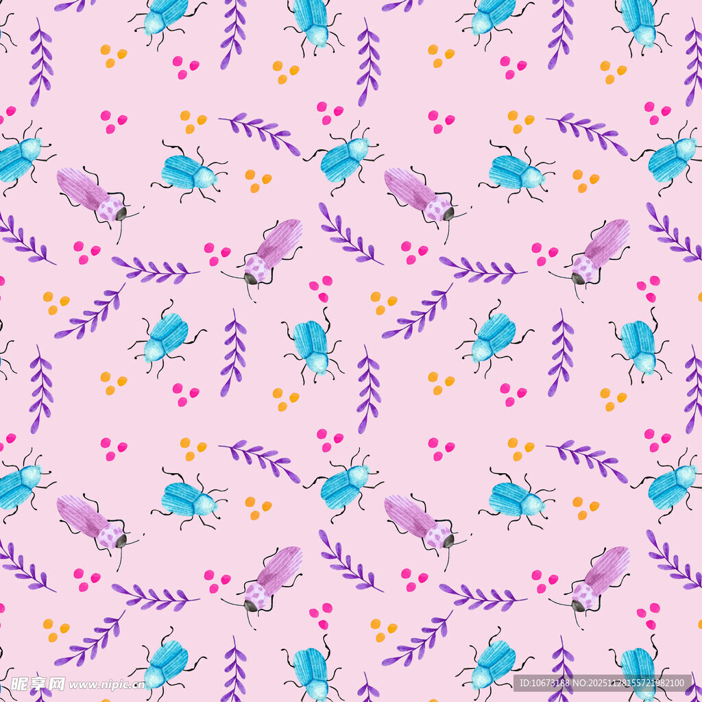 梦幻花卉昆虫图案背景