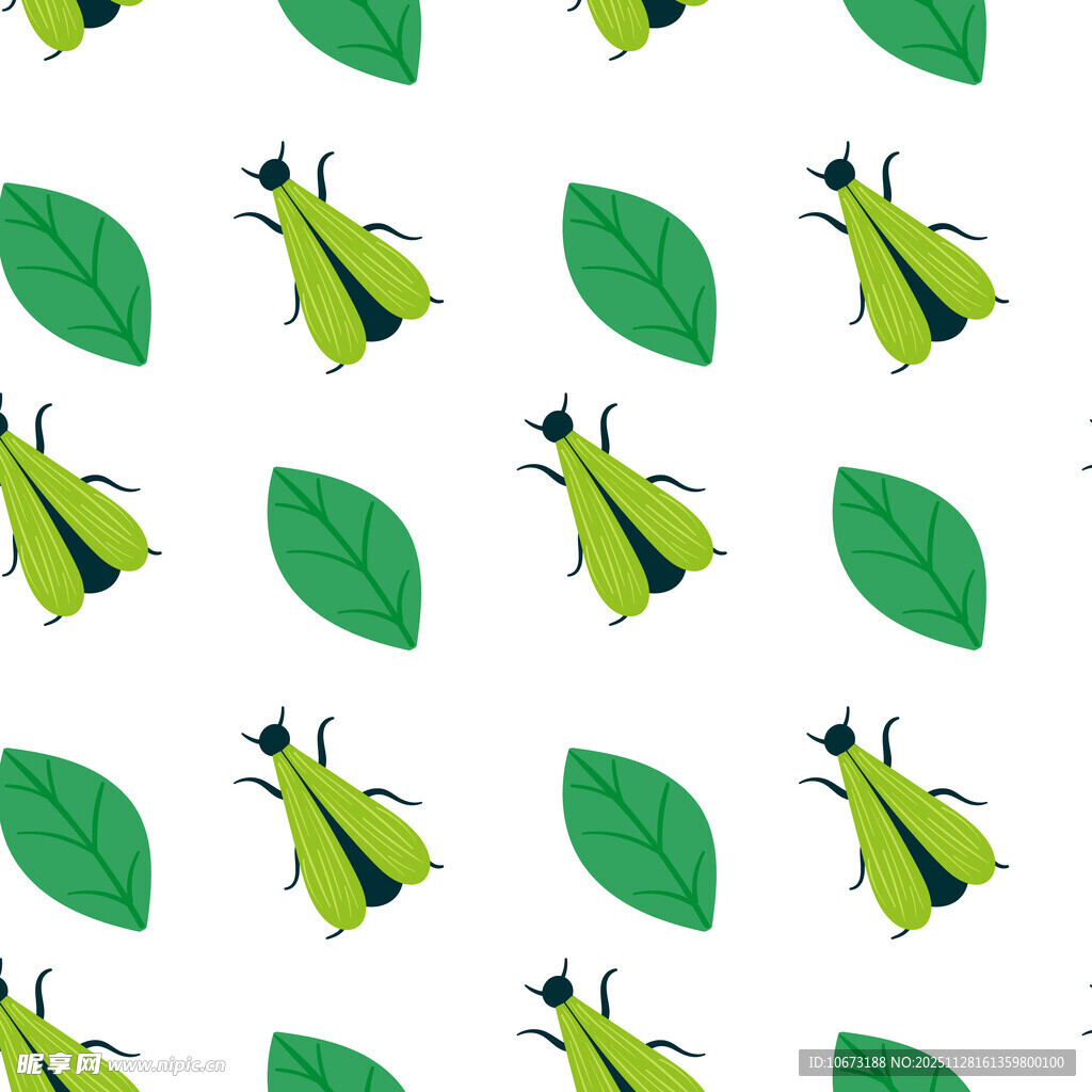 绿叶昆虫无缝图案设计