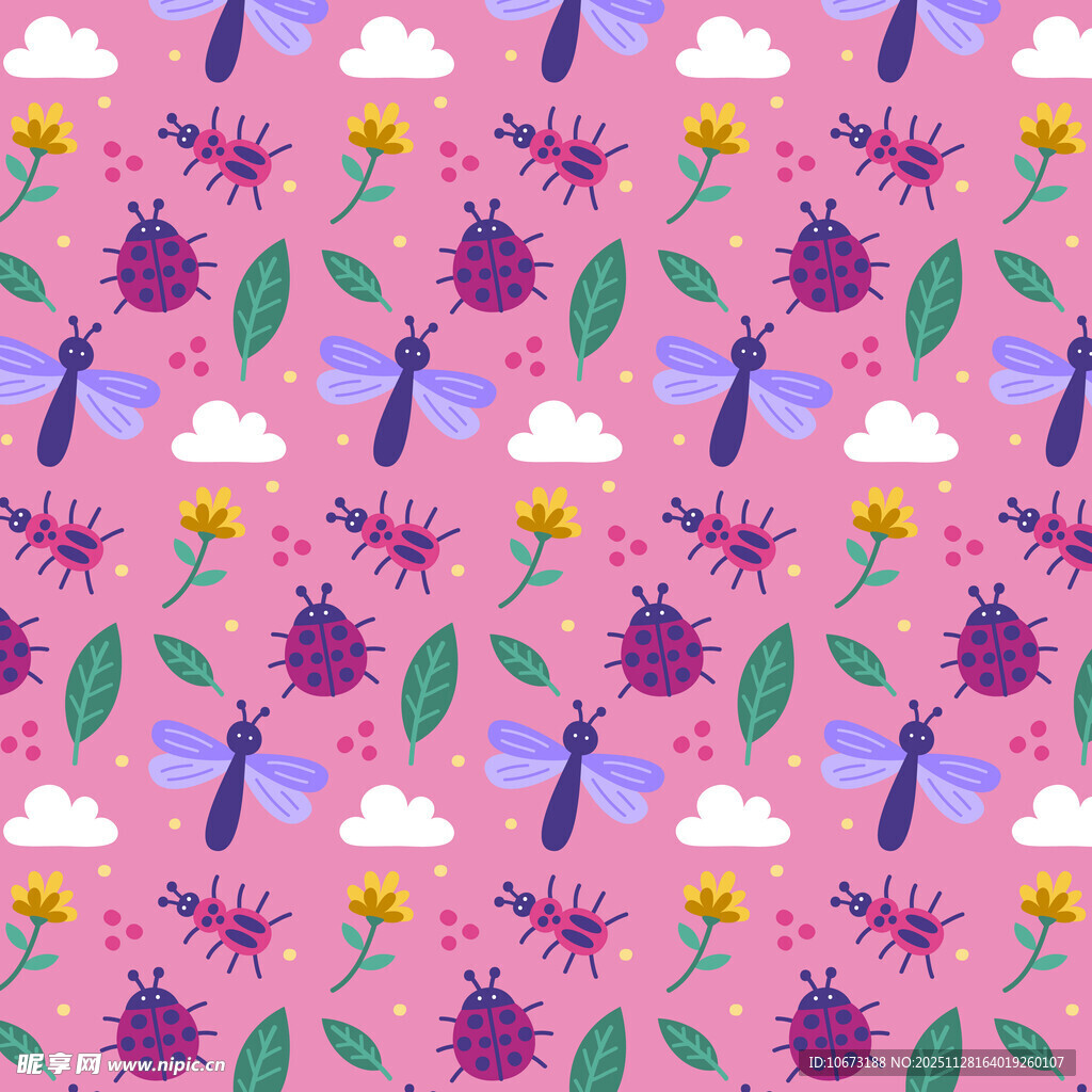 粉色花卉昆虫图案背景