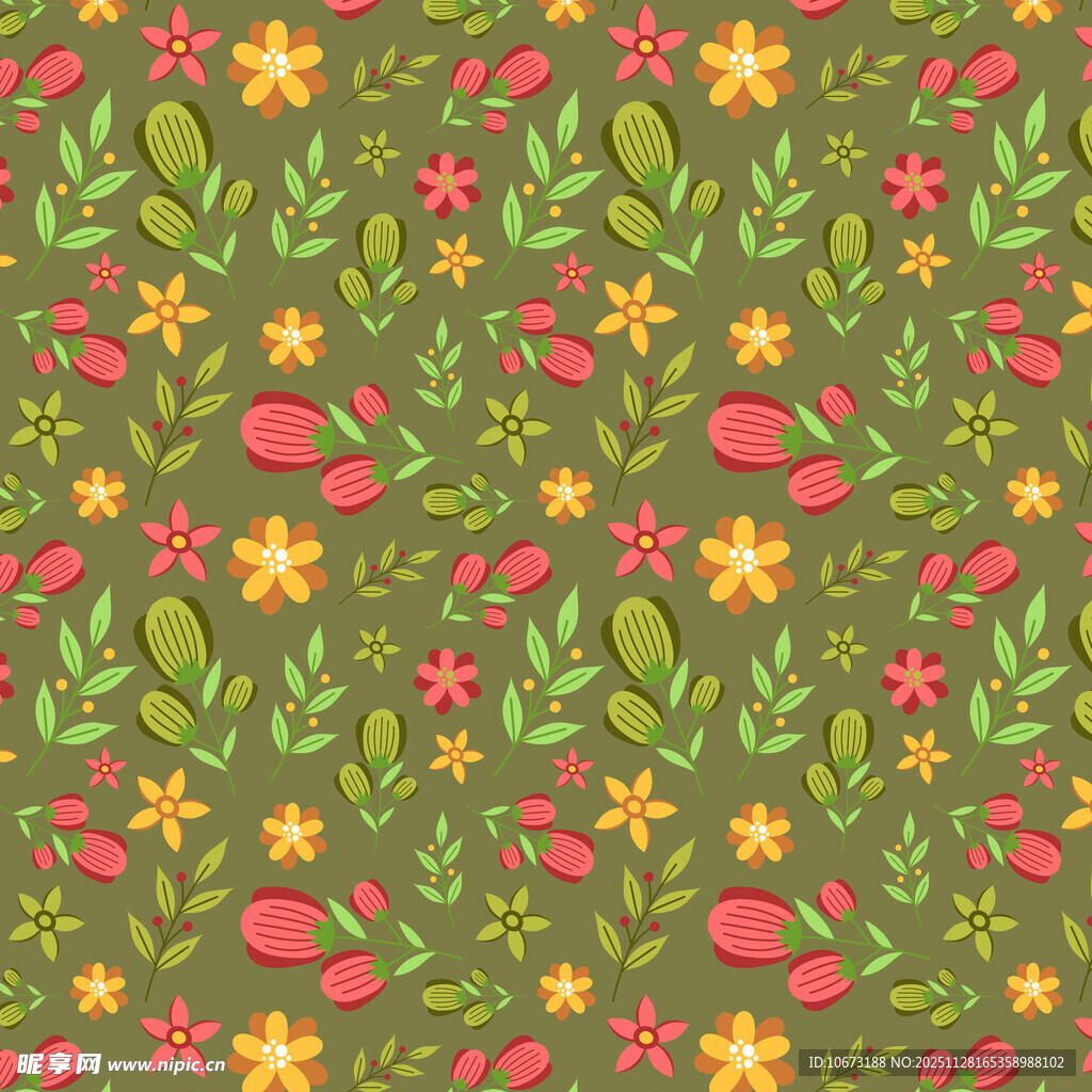 清新花卉无缝图案背景