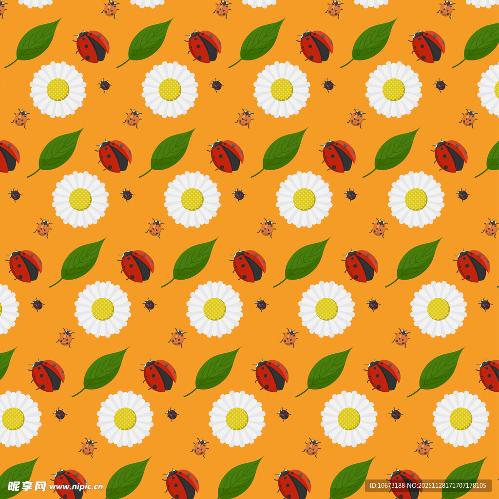 橙色背景花卉昆虫图案