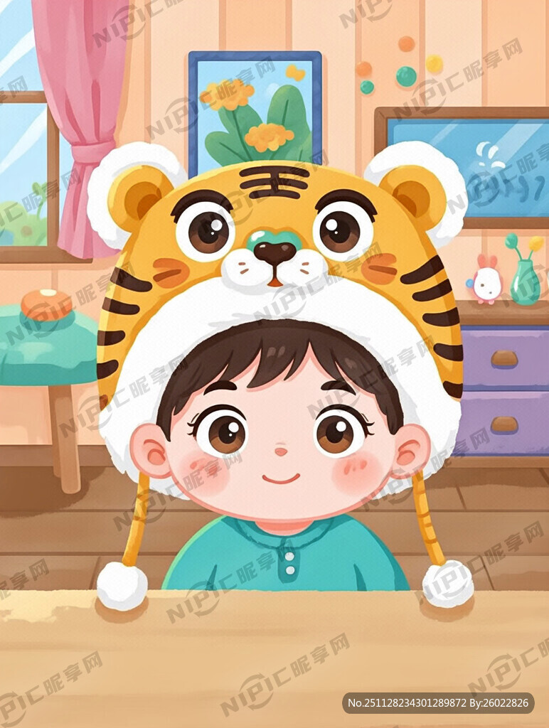带虎头帽的儿童 卡通 大头像