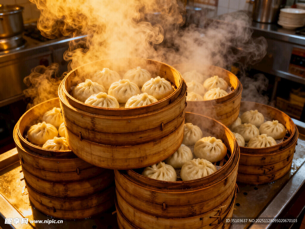 热气腾腾的美味中式蒸包