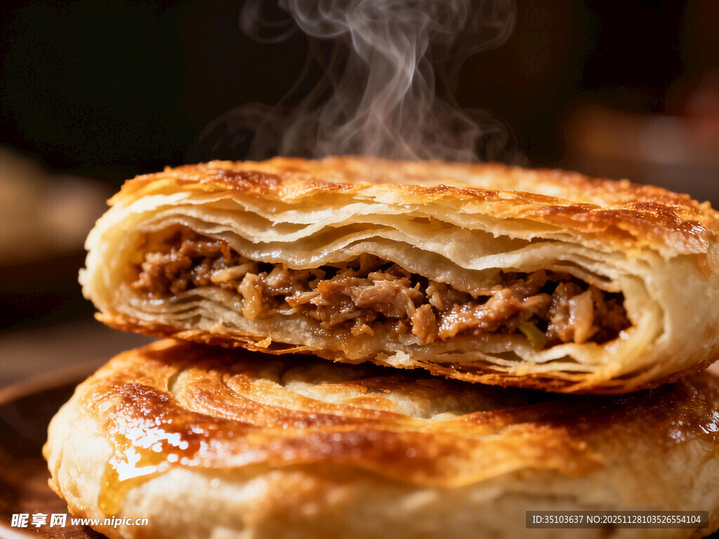 热气腾腾的肉馅烧饼