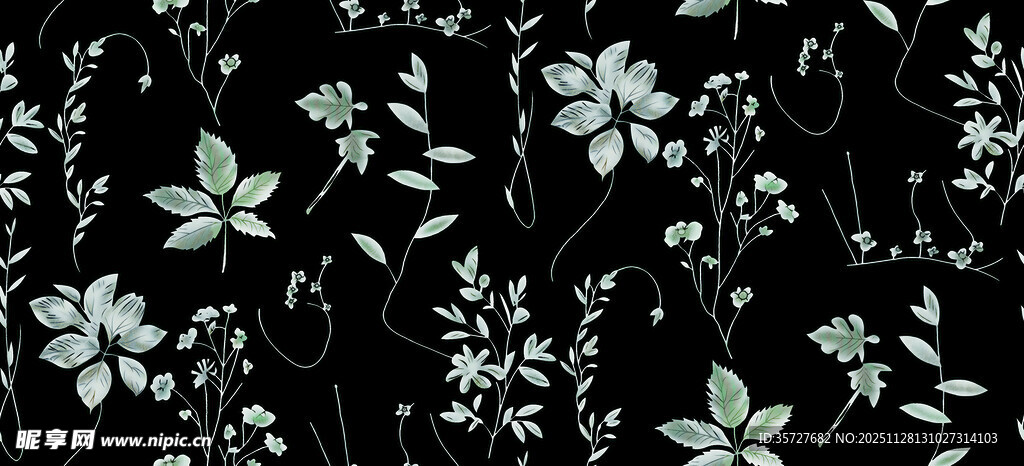 黑色背景上的清新花卉图案