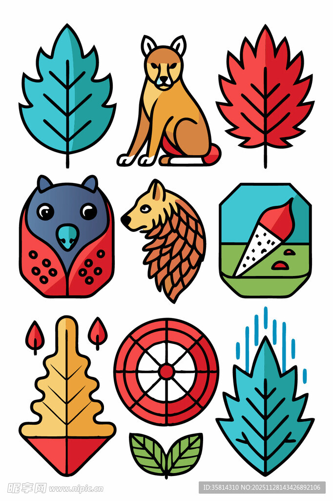森林动物与自然元素图标