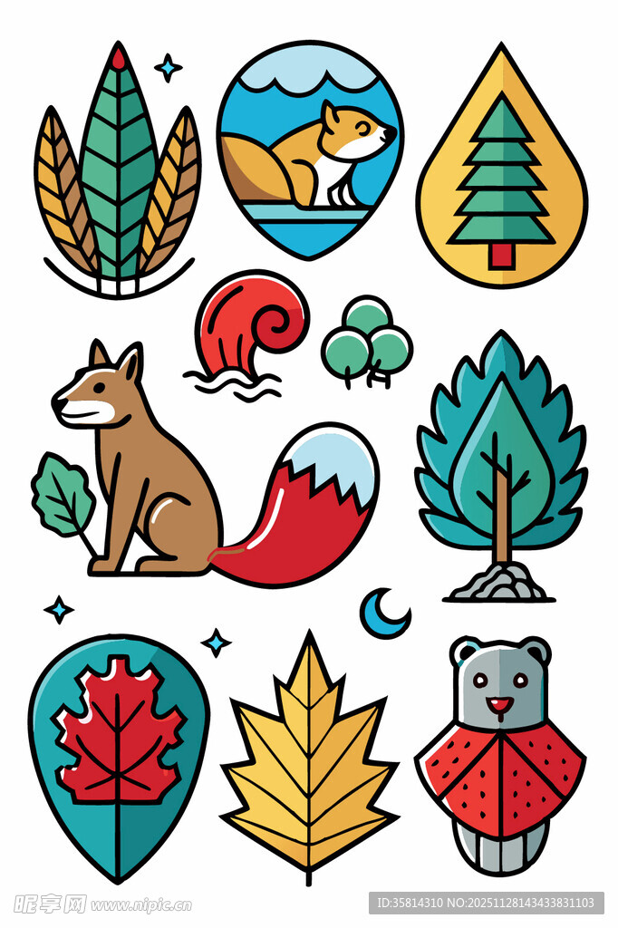 森林动物与自然元素插画