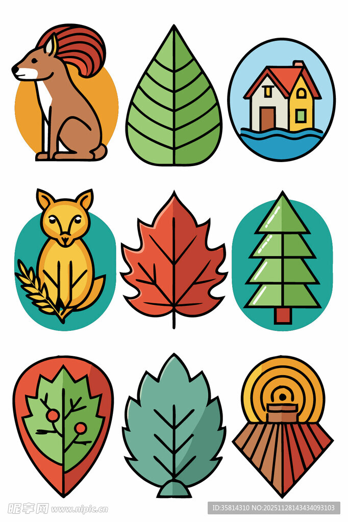 秋季动物与植物图标集