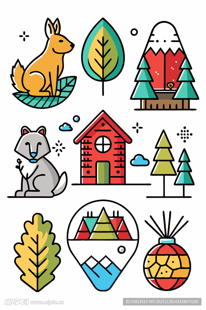 森林动物与自然元素图标