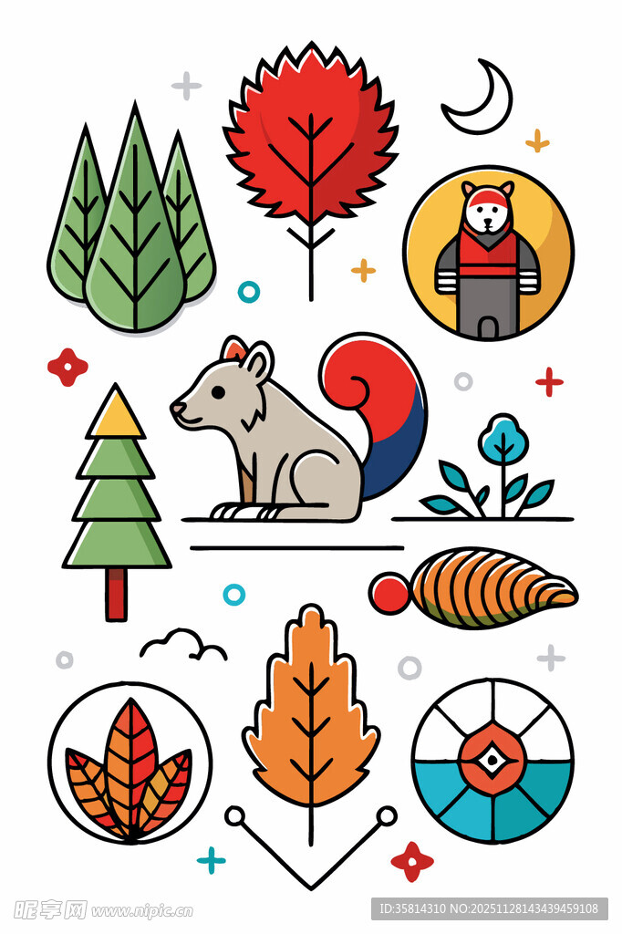 秋季森林动物与自然元素