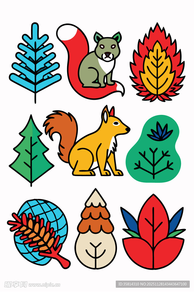 秋季森林动物植物元素集