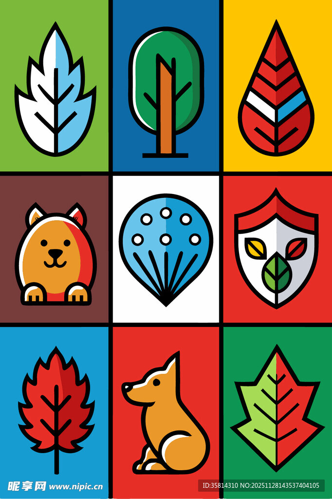 多彩森林动物植物图标集