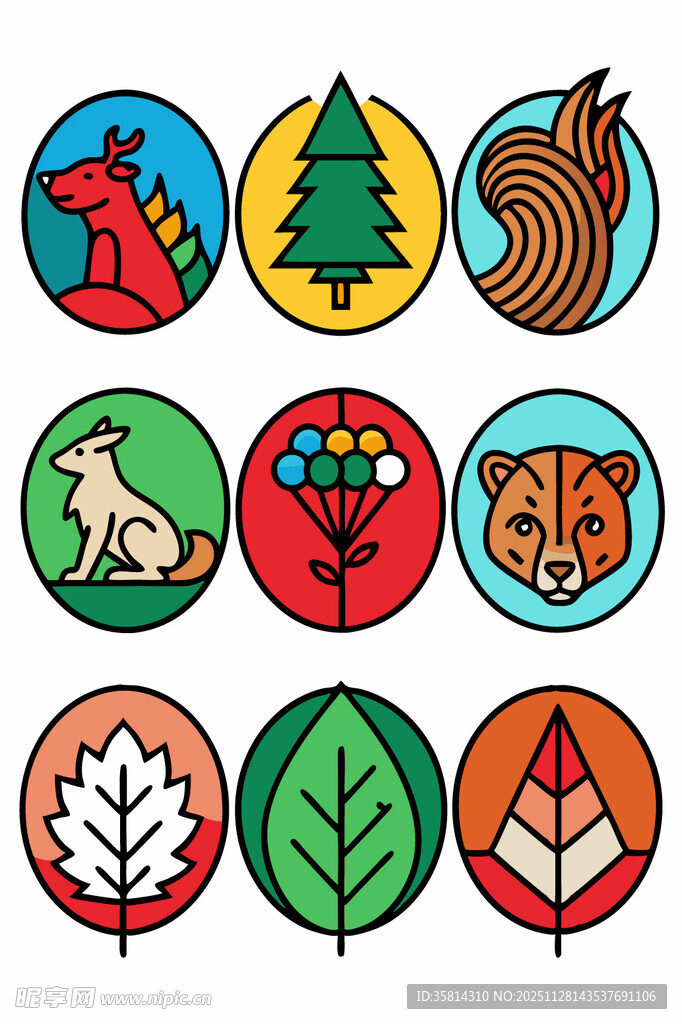 多彩自然主题图标集合