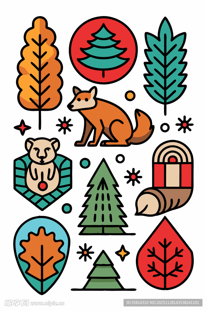 秋季森林动物植物元素集