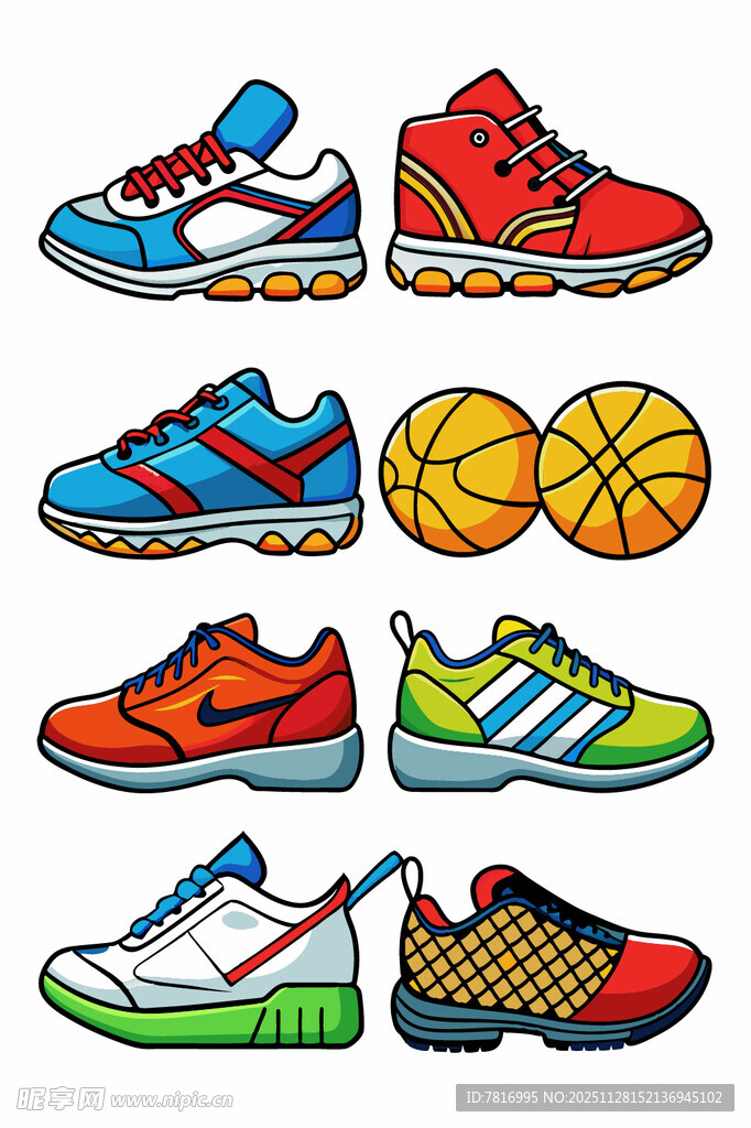 多彩运动鞋与篮球组合