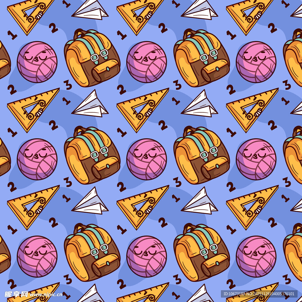 卡通风格美味食物无缝图案