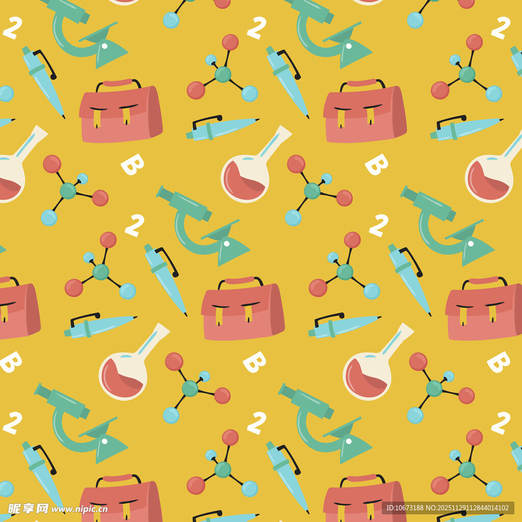 多彩卡通图案的黄色背景图