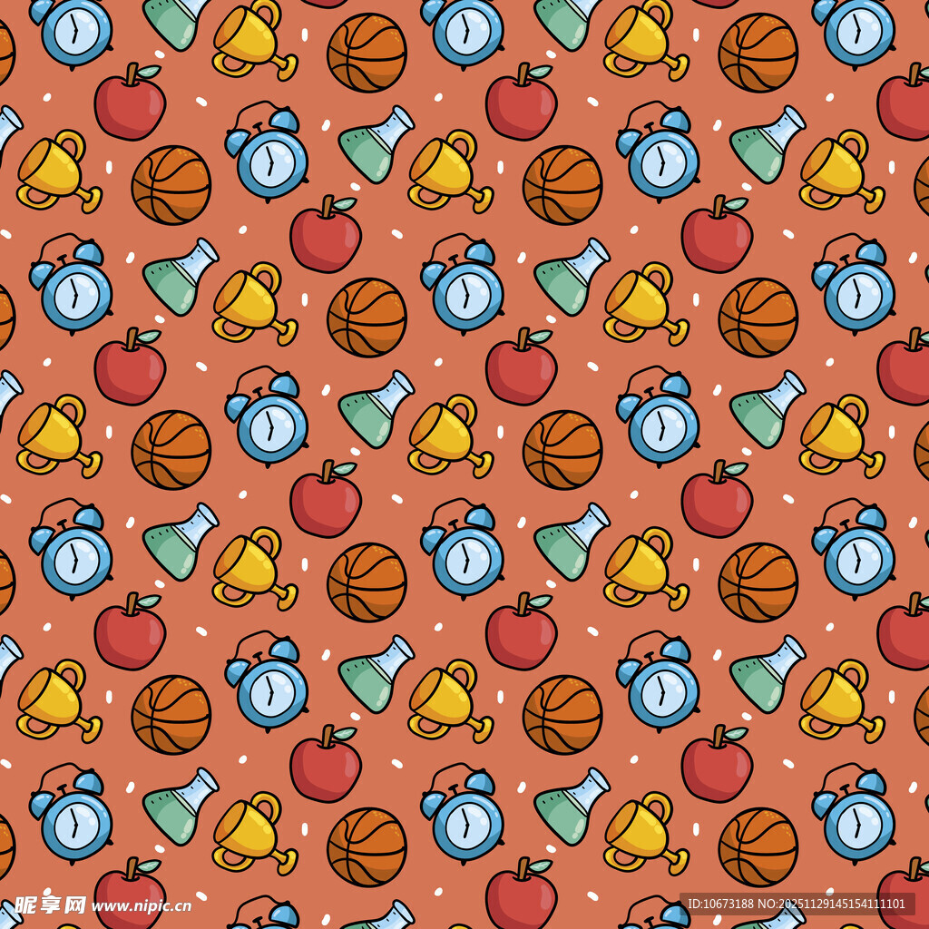 水果闹钟图案的缤纷背景