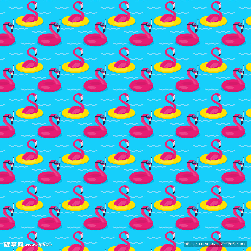 蓝色背景上的彩色火烈鸟图案