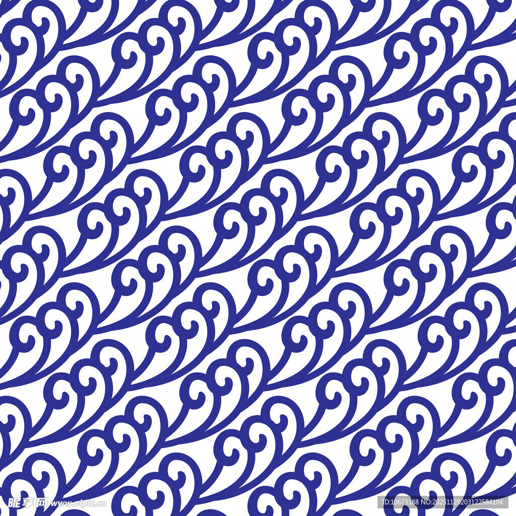 蓝白卷曲花纹图案