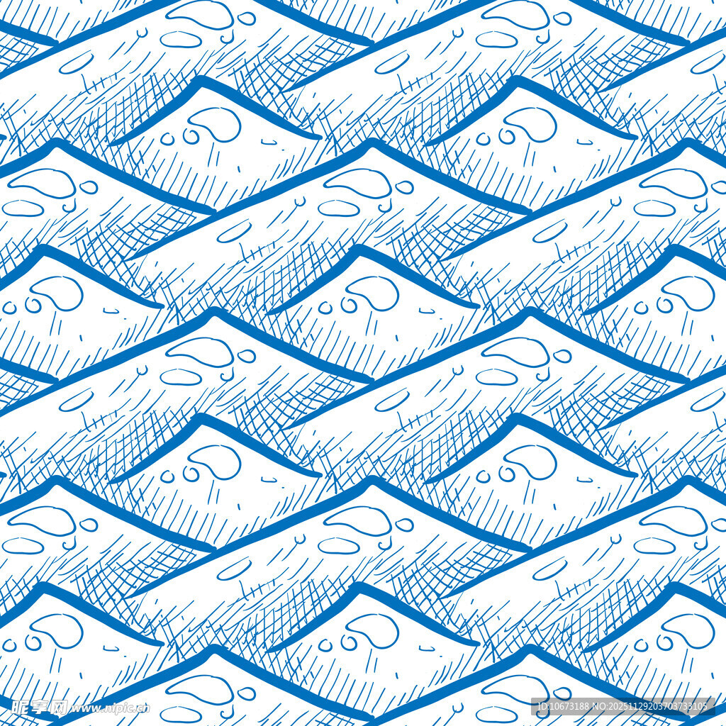 蓝白手绘波浪纹理图案