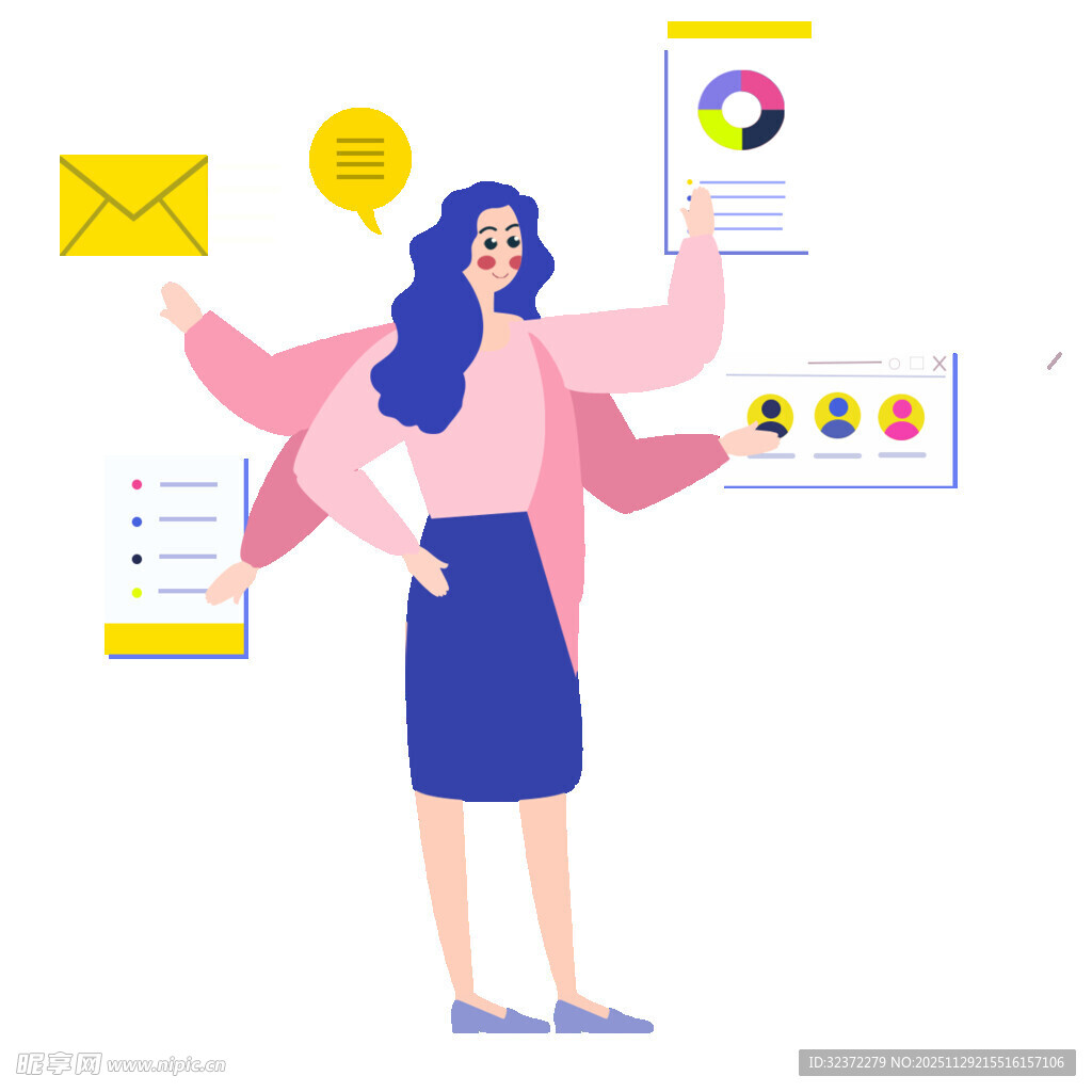 商务女性展示多样工作元素