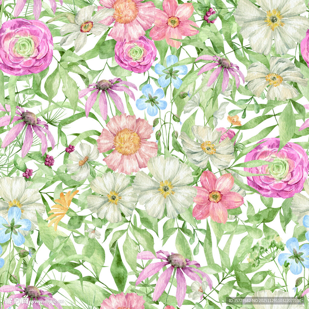 水彩花卉图案清新自然风