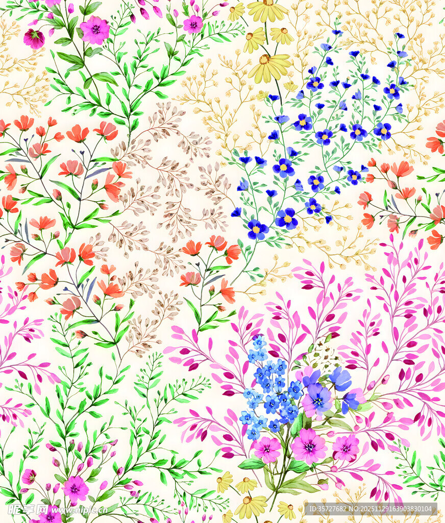 多彩花卉图案背景纹理