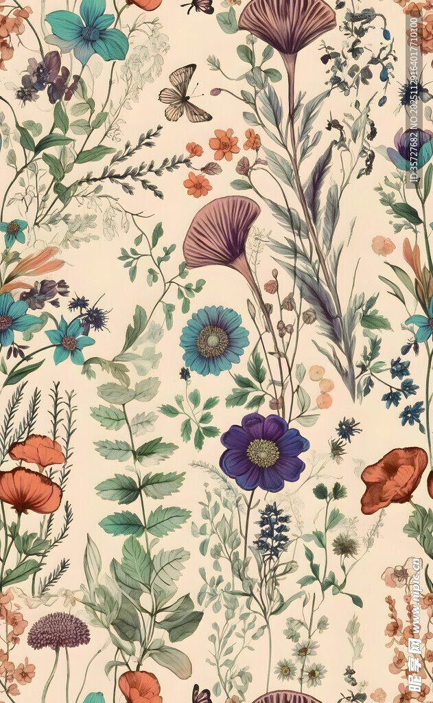 手绘花卉昆虫自然图案