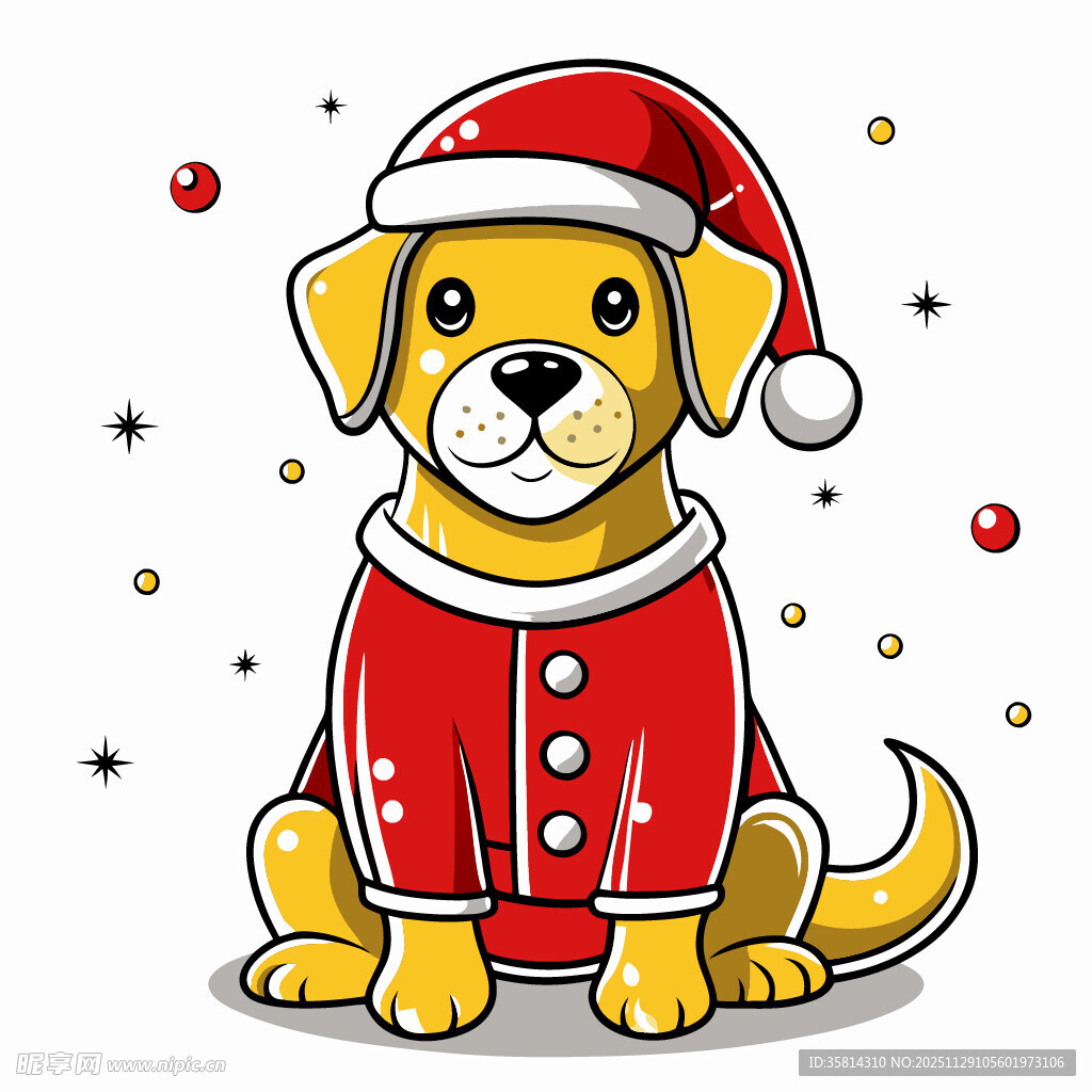 穿圣诞装的可爱小黄狗