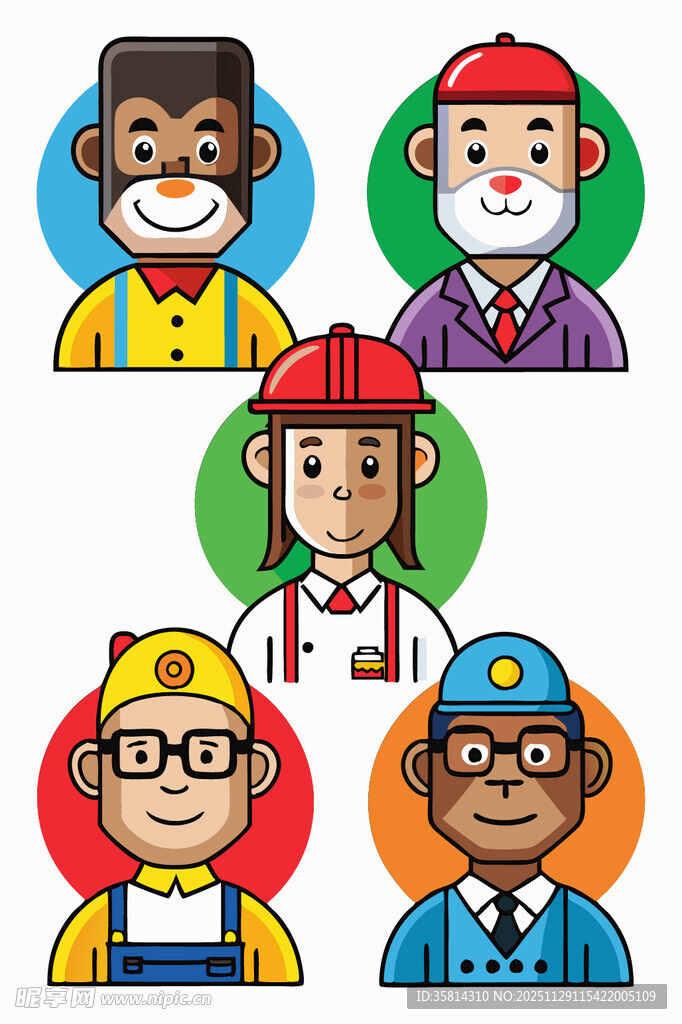 多样职业人物头像插画