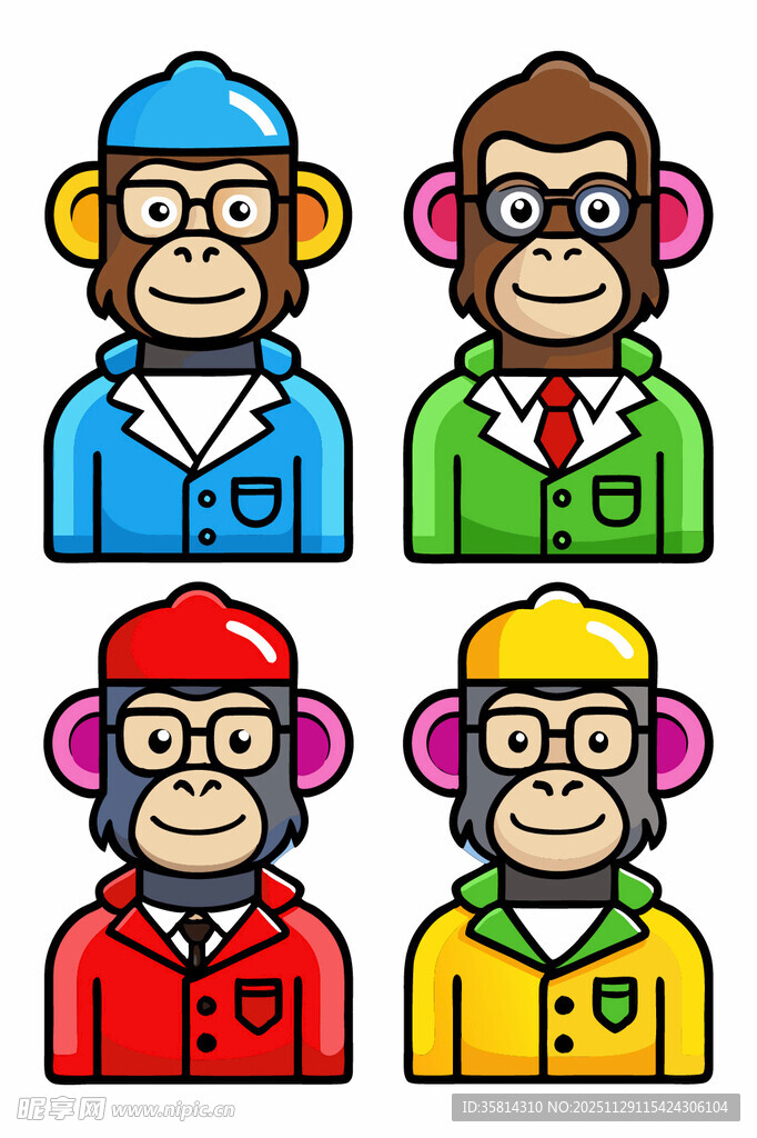 多彩卡通猴子形象集合