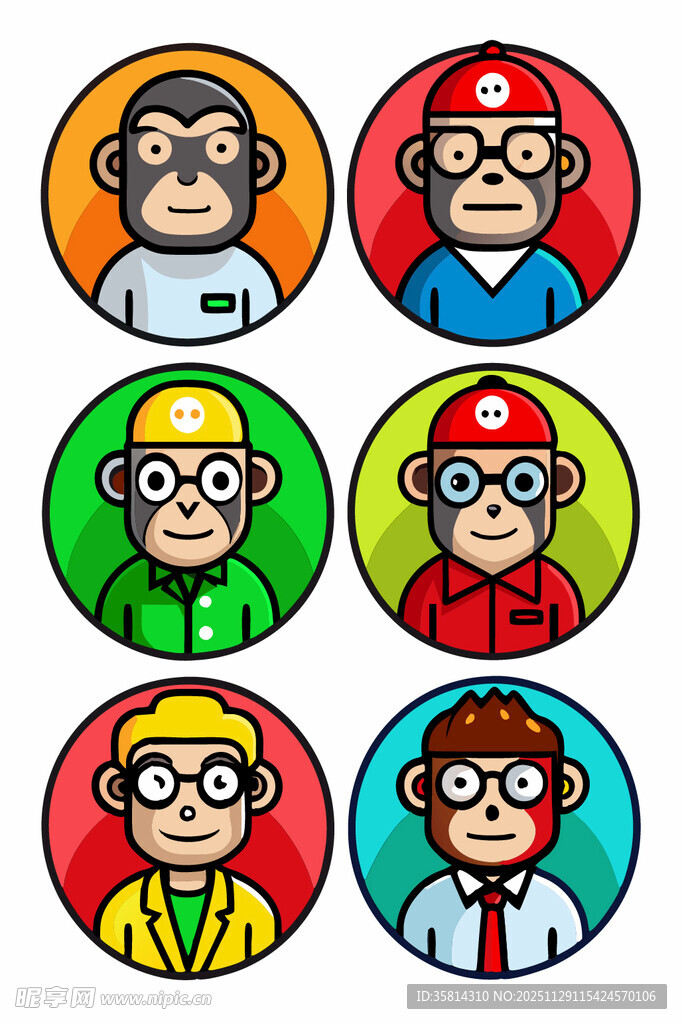 多彩卡通猴子头像集合