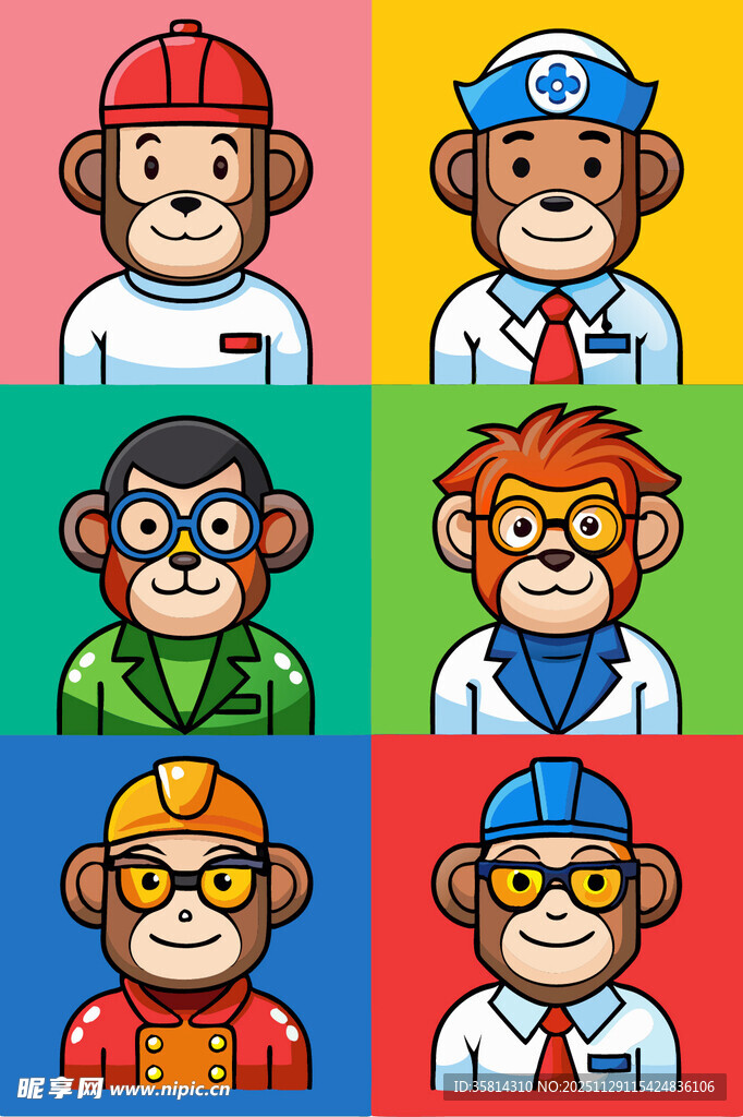 多彩卡通猴子头像集合