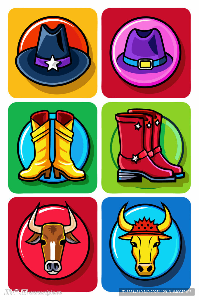 西部牛仔元素图标集合