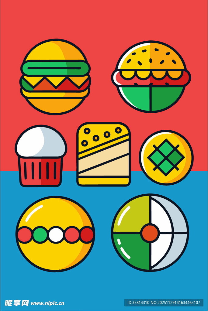 多彩美味快餐图标集合
