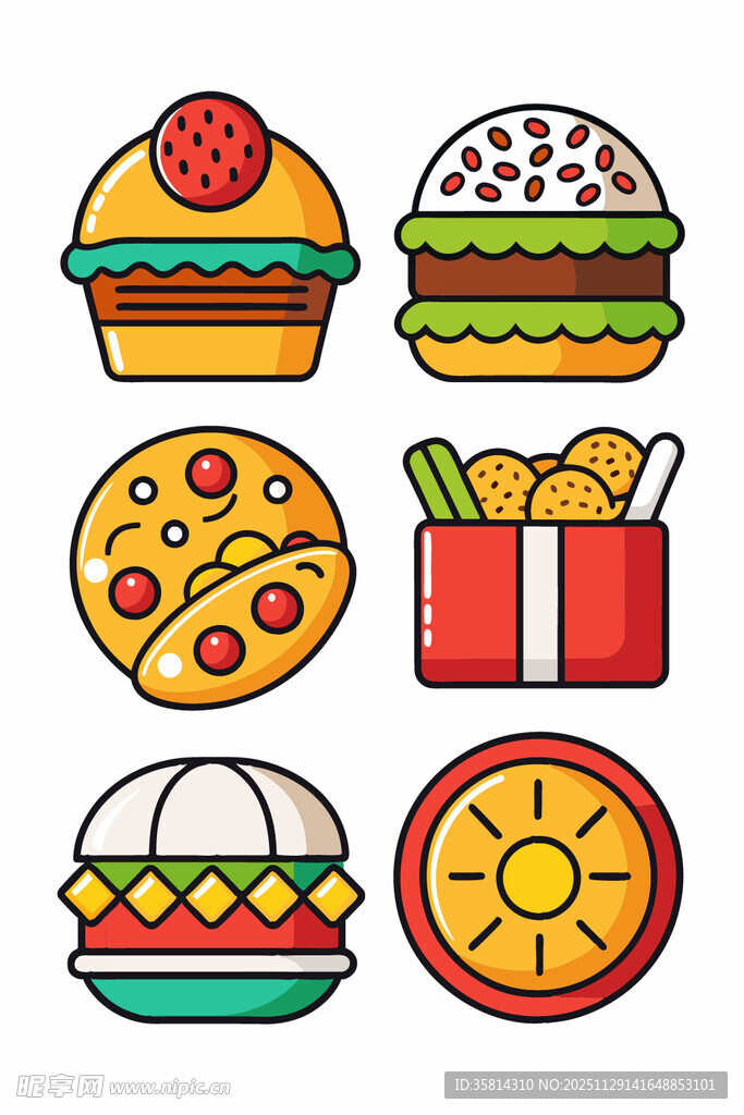 多彩美味快餐图标集合