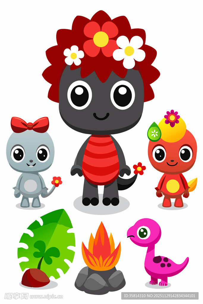 可爱恐龙与自然元素