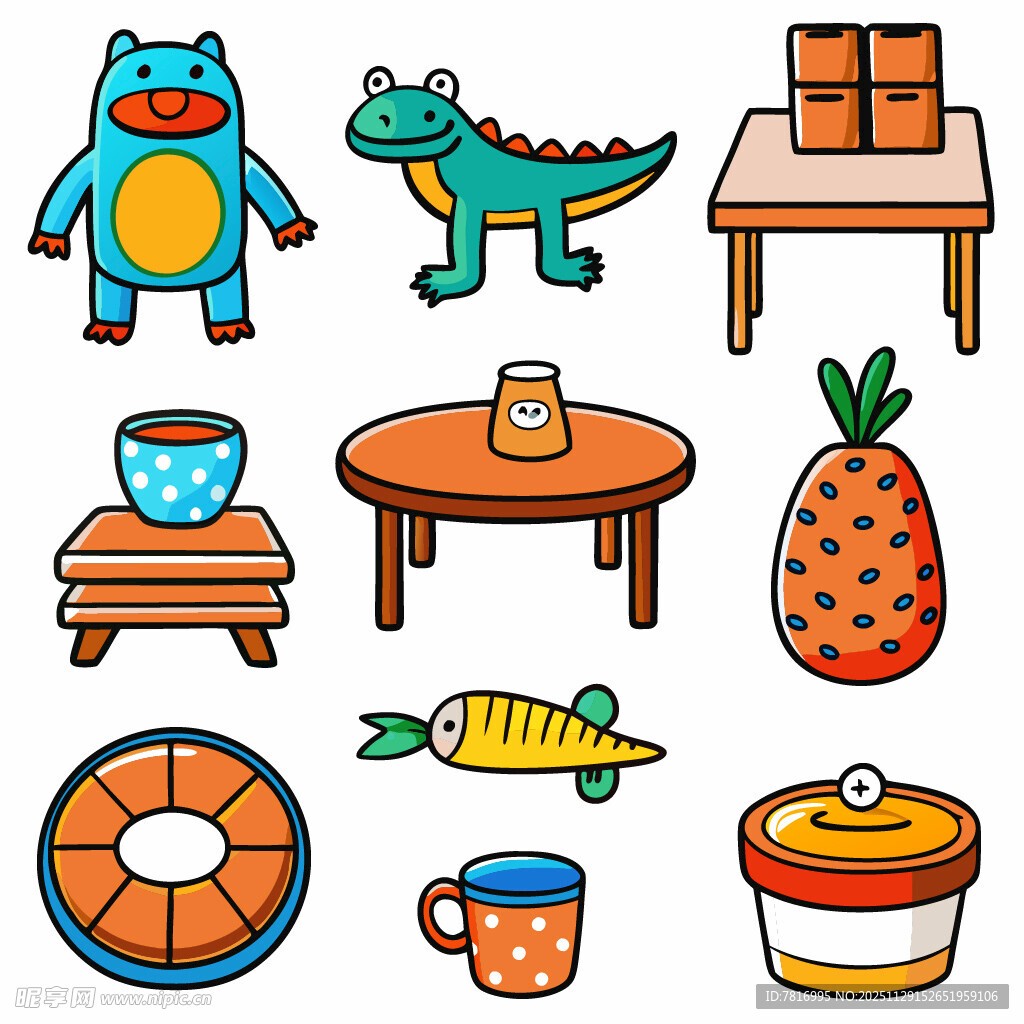 可爱卡通生活用品与动物形象