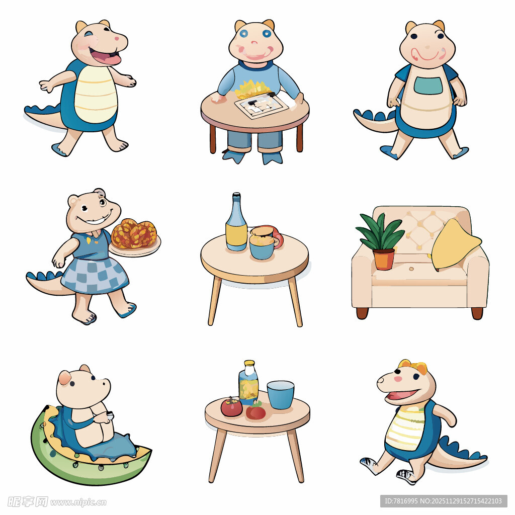 可爱小鳄鱼的日常家居场景