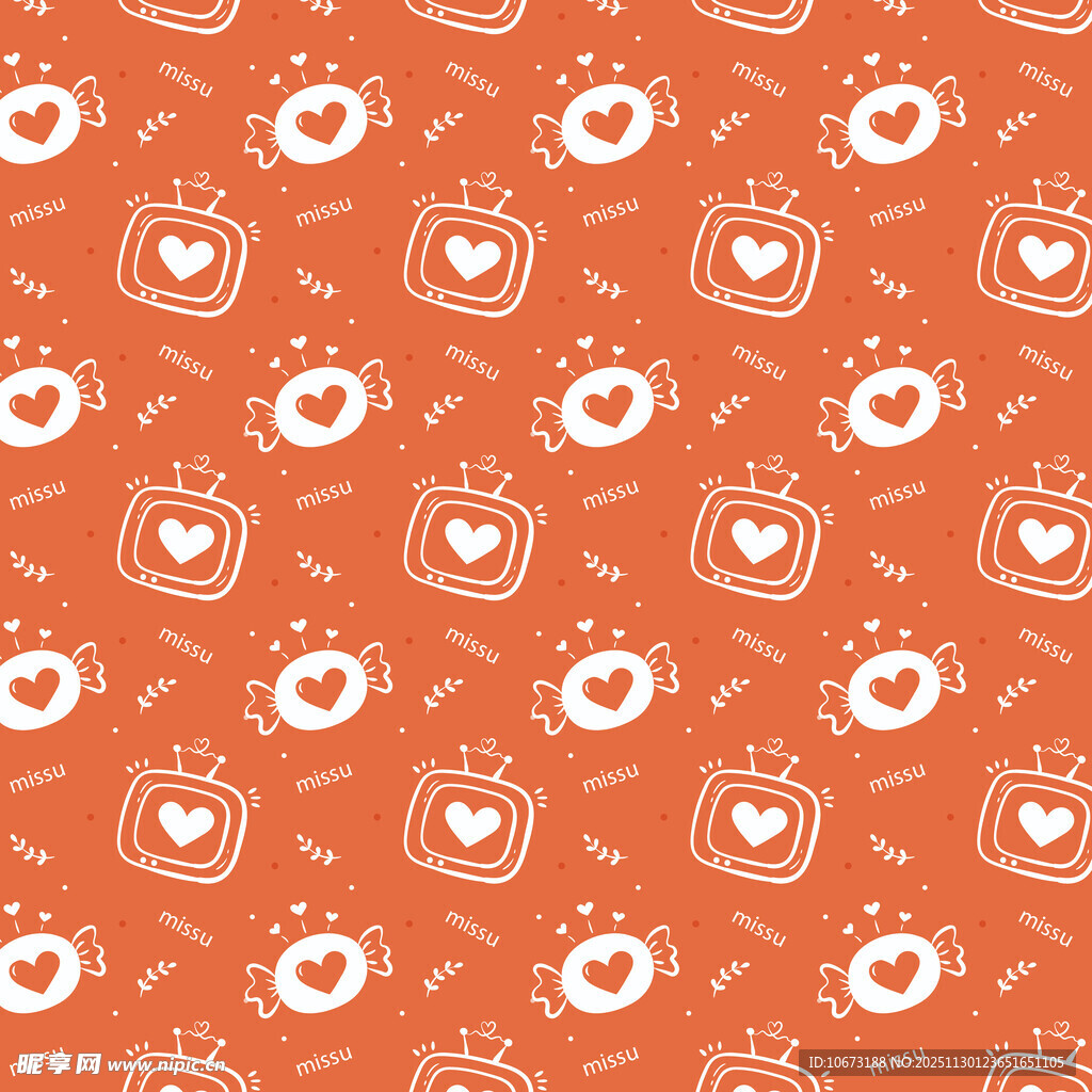 橙色爱心相机图案背景