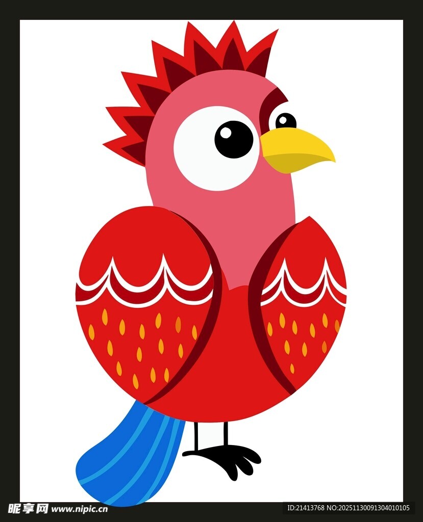 可爱红色花纹小鸟插画