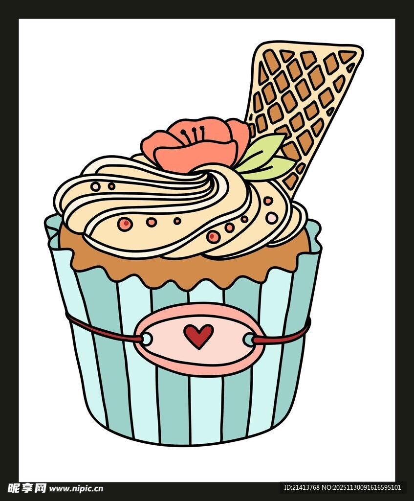 可爱条纹纸杯蛋糕插画