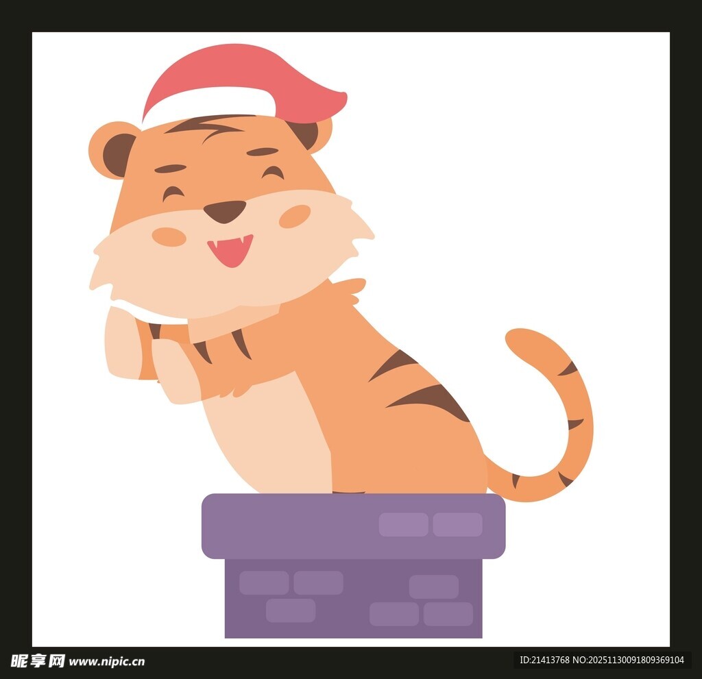 戴圣诞帽的可爱小老虎